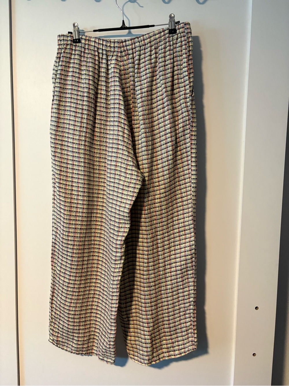 FLAX Women’s Plaid Linen Blend Wide Leg Crop Pants Pull On Elastic Waist Small - Picture 8 of 8